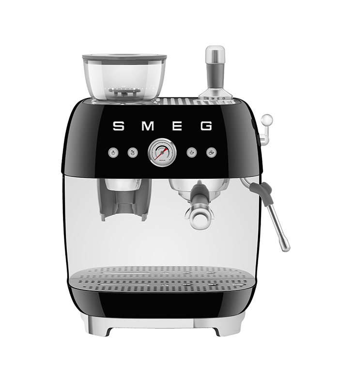 Smeg Macchina da Caffè Espresso Manuale con macinacaffè integrato 50’s Style – Nero LUCIDO – EGF03BLEU