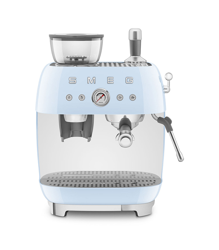Smeg Macchina da Caffè Espresso Manuale con macinacaffè integrato 50’s Style – Azzurro LUCIDO – EGF03PBEU
